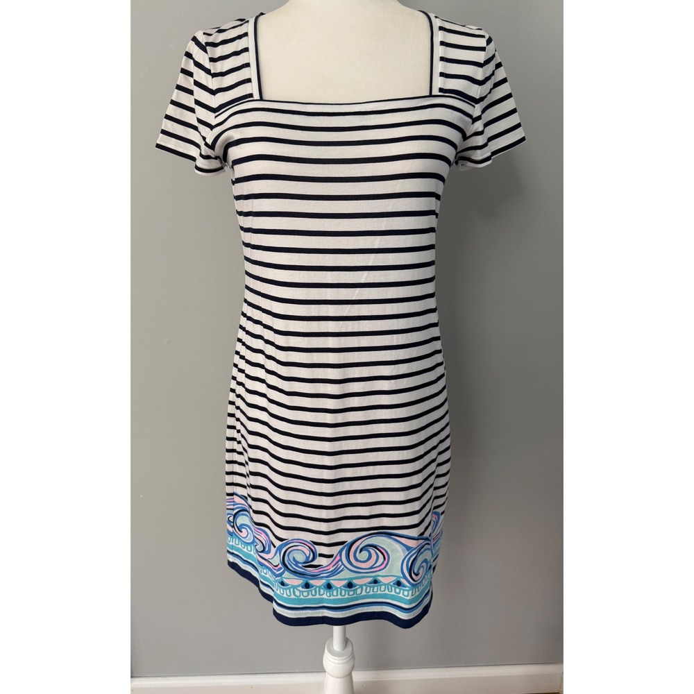 Lilly Pulitzer Striped Square Neck Beach Waves Hem T-Shirt Dress Size Small